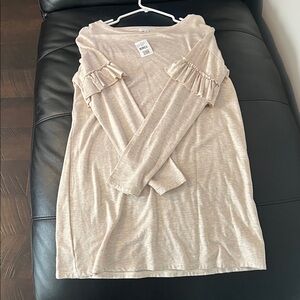 Socialite Beige Long Sleeve Tunic with Ruffle Detail